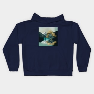 Green Mountain Lake with Golden Tree Kids Hoodie